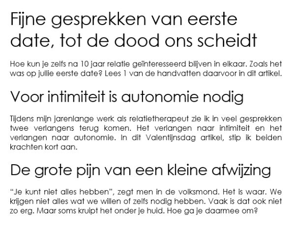 3 van de 7 artikelen over romantiche relaties